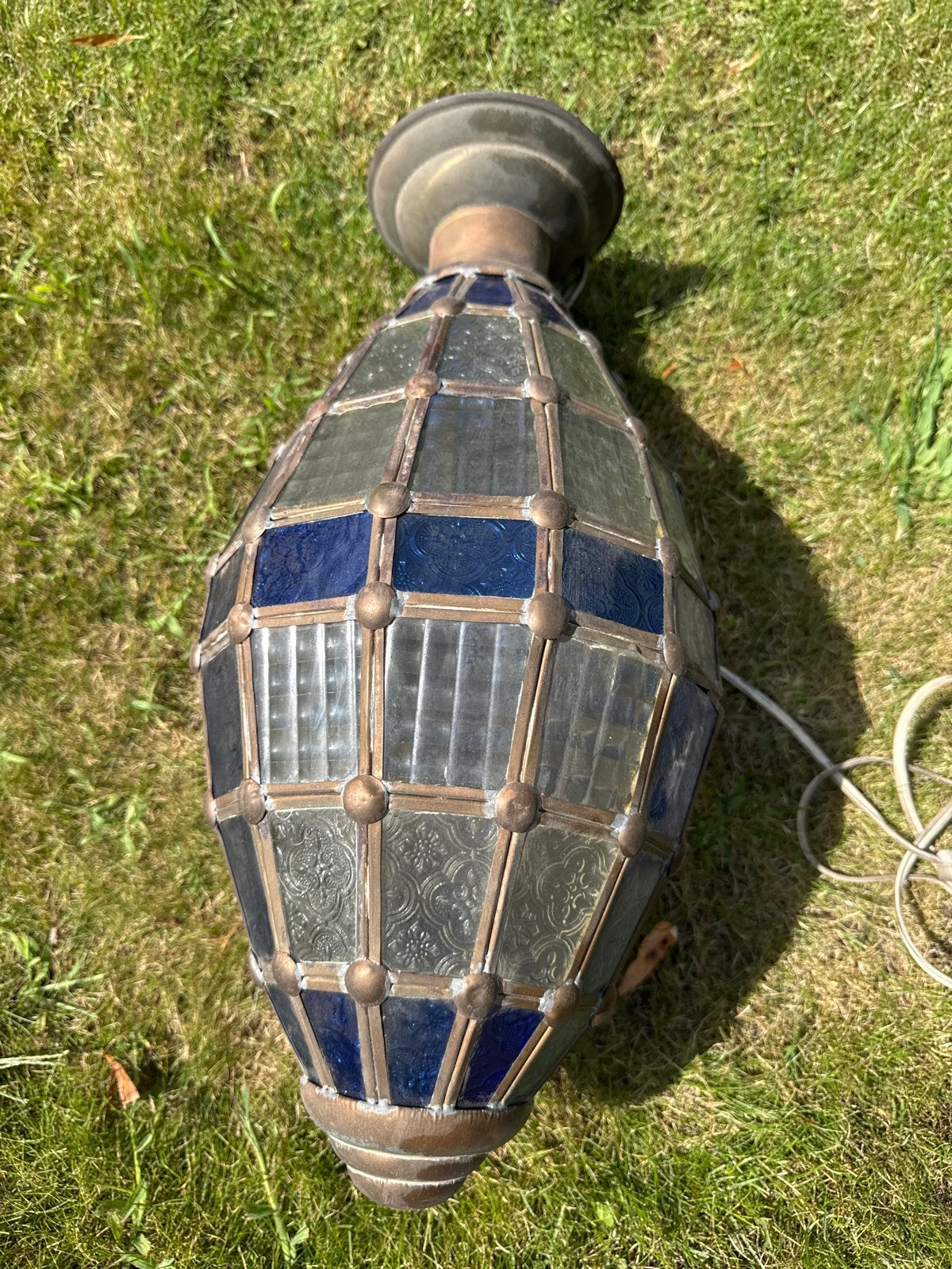 lantaarn met glas-in-lood, blauw en helder glas, Ophalen