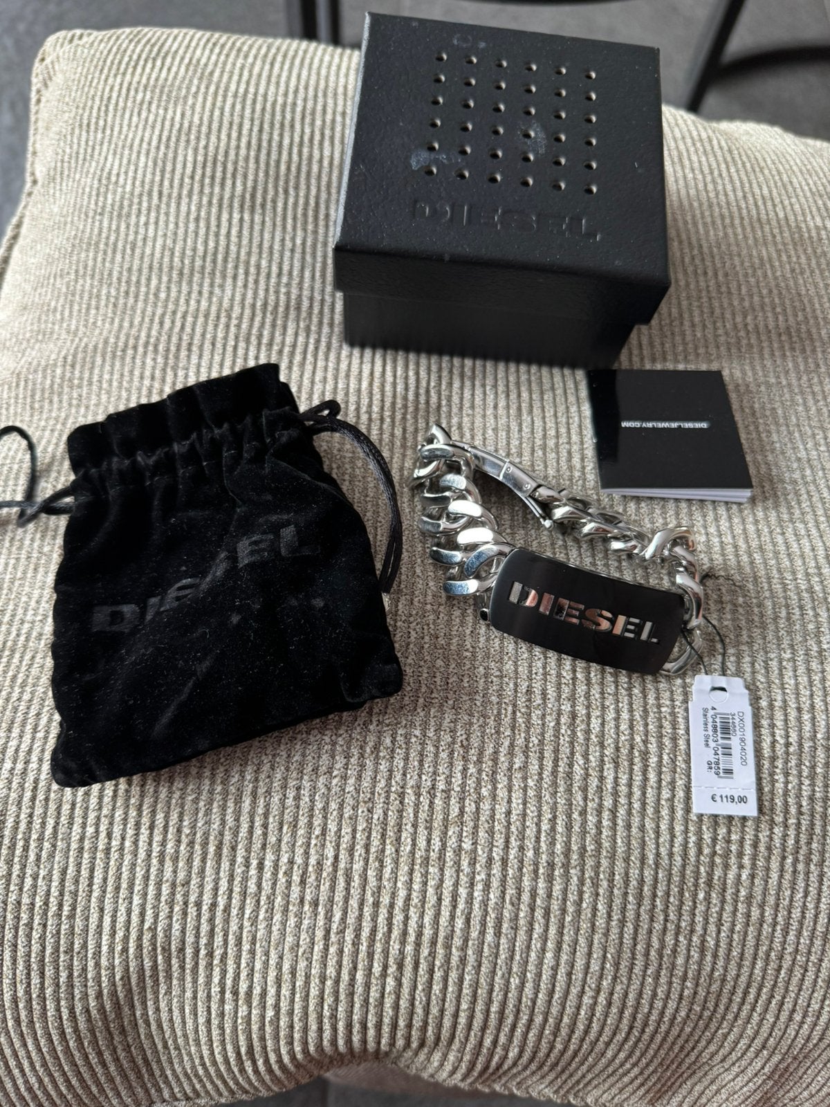 DIESEL ARMBAND HEREN, Sieraden, Tassen en Uiterlijk, Armbanden, Ophalen of Verzenden, Zo goed als nieuw, Zilver, Staal