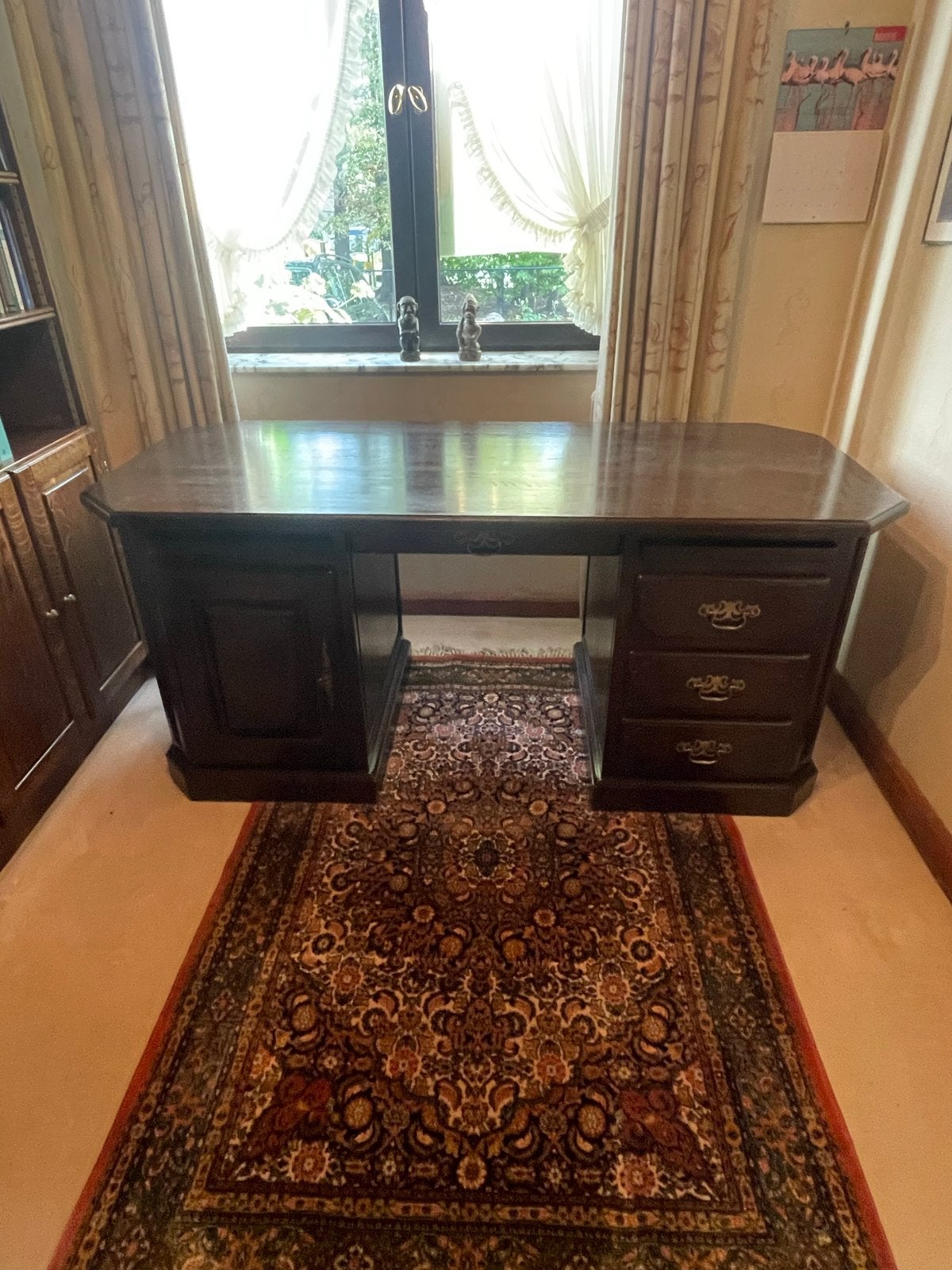 Klassiek houten bureau met lades en opbergruimte, Ophalen, Overige typen, Gebruikt, Bruin