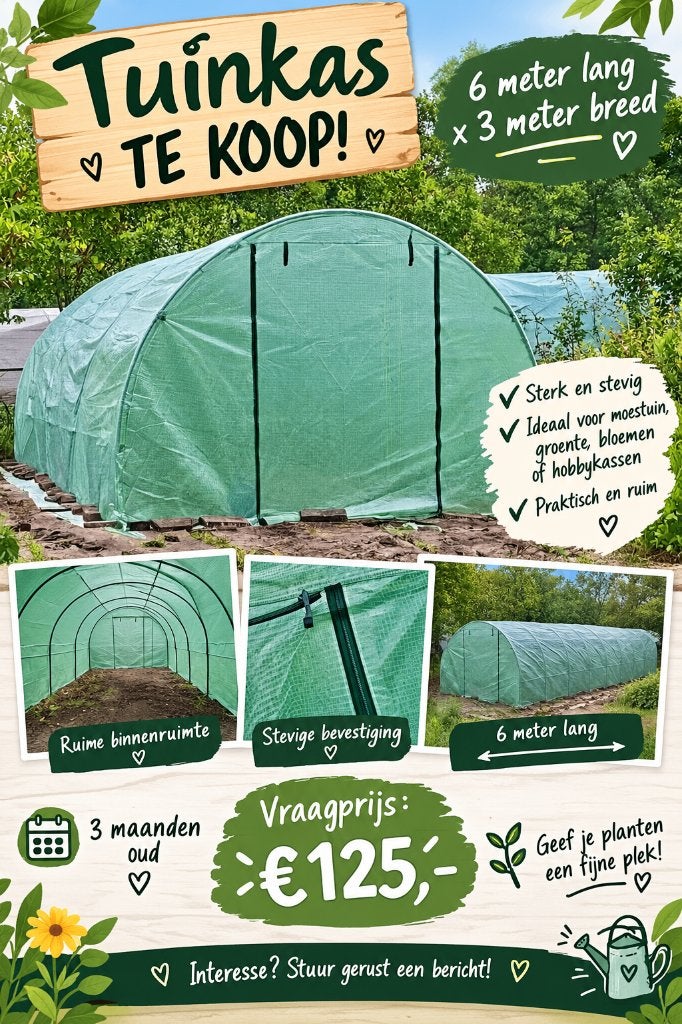 Zo goed als nieuwe tuinkas 6x3m - Slechts 3 maanden oud!, Ophalen, Overige materialen, Kweekkas, Zo goed als nieuw
