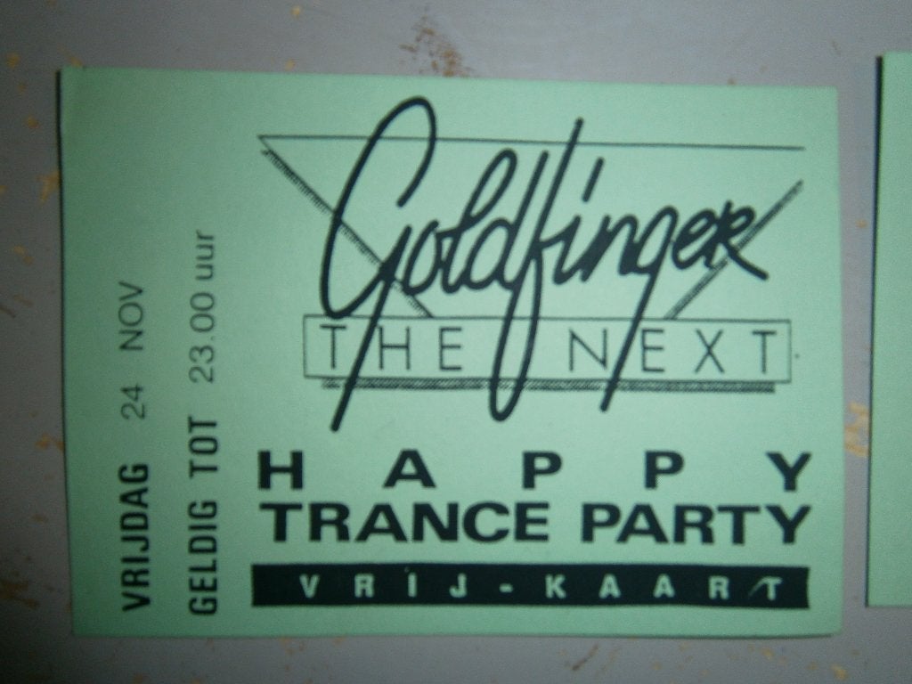 GOLDFINGER – Happy Trance Party Vrij-kaart. 24 November 1995, Verzamelen, Ophalen, A4 of kleiner, Rechthoekig Liggend, Zo goed als nieuw