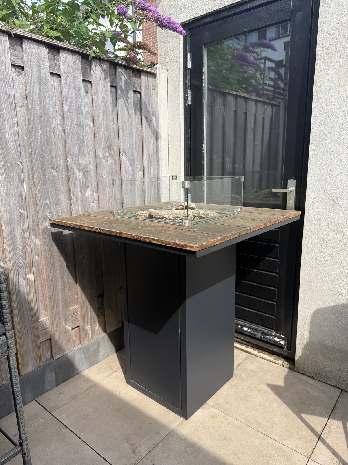 Cosi Cosiloft 100 bartafel black frame/teak top, Ophalen, Gebruikt, Rechthoekig, Teakhout
