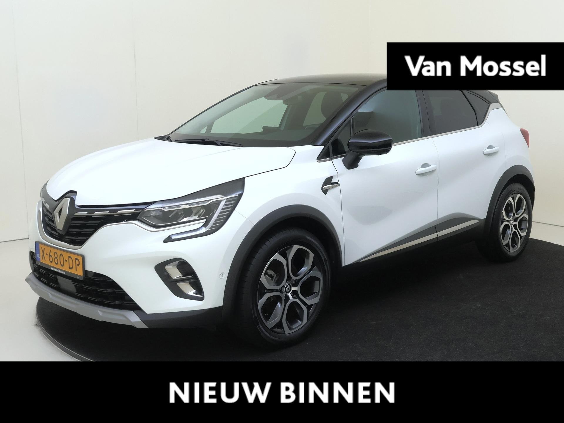 Renault Captur 1.6 E-Tech full hybrid 145 techno | 1e Eigena, Auto's, Gebruikt, 715 kg, Leder en Stof, Wit