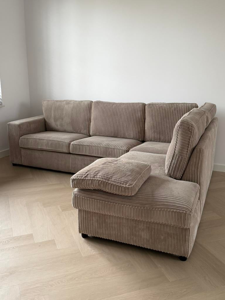 Ribstof hoekbank - Zo goed als nieuw - Modern - tijdloos -, 250 tot 300 cm, Hoekbank, Ophalen of Verzenden, Zo goed als nieuw
