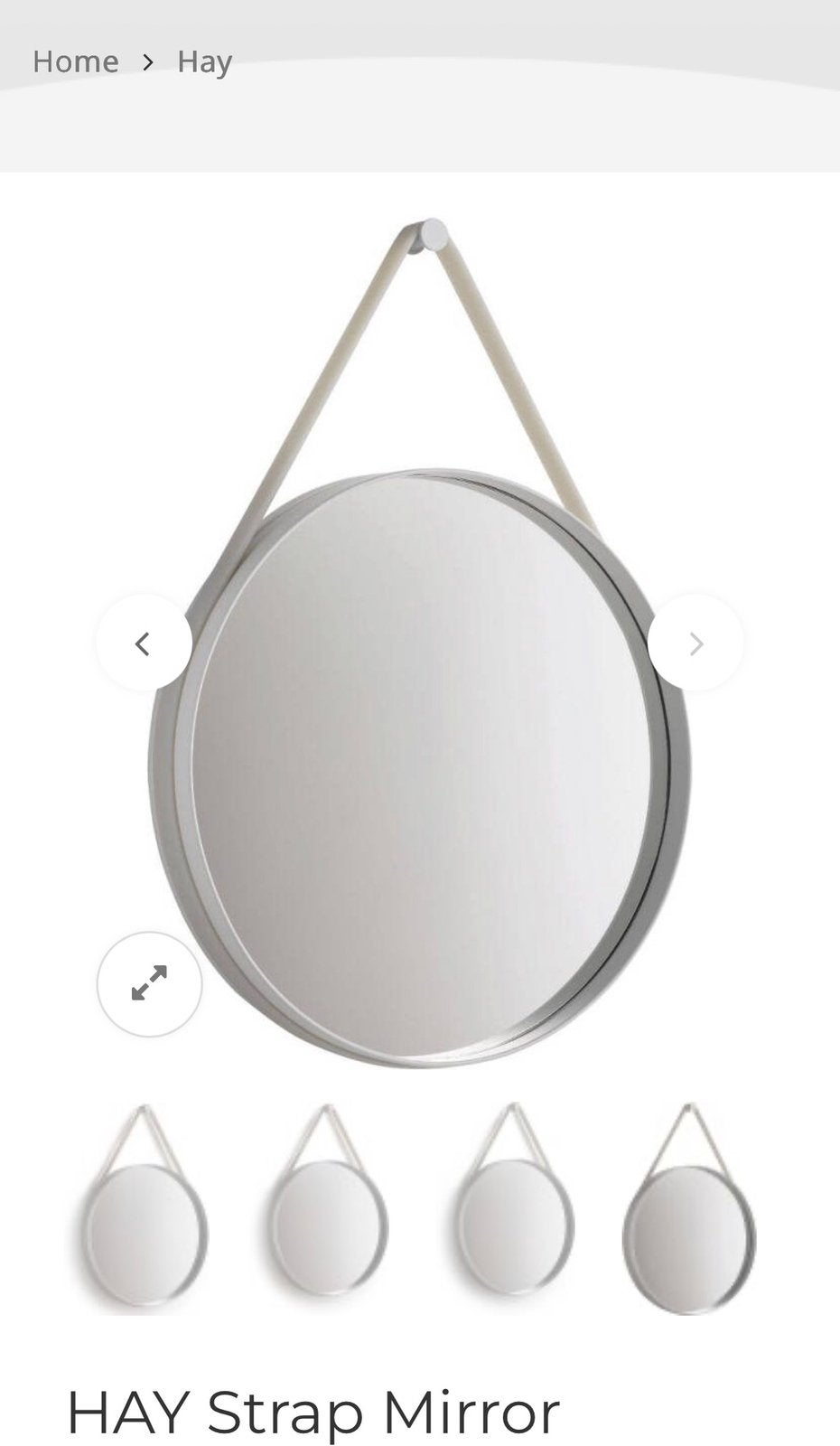 HAY Spiegel Strap/50 Light Grey, Ophalen, Rond, Nieuw, Minder dan 100 cm