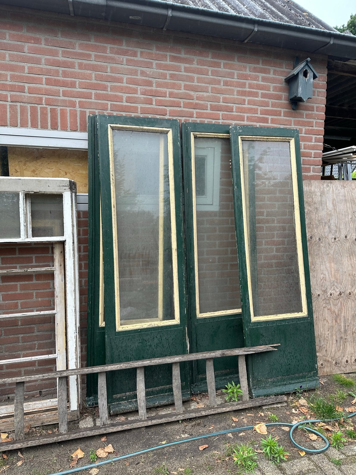 4 antieke houten deuren met glas, circa 100 jaar oud, Ophalen, Gebruikt, 80 tot 100 cm, Binnendeur