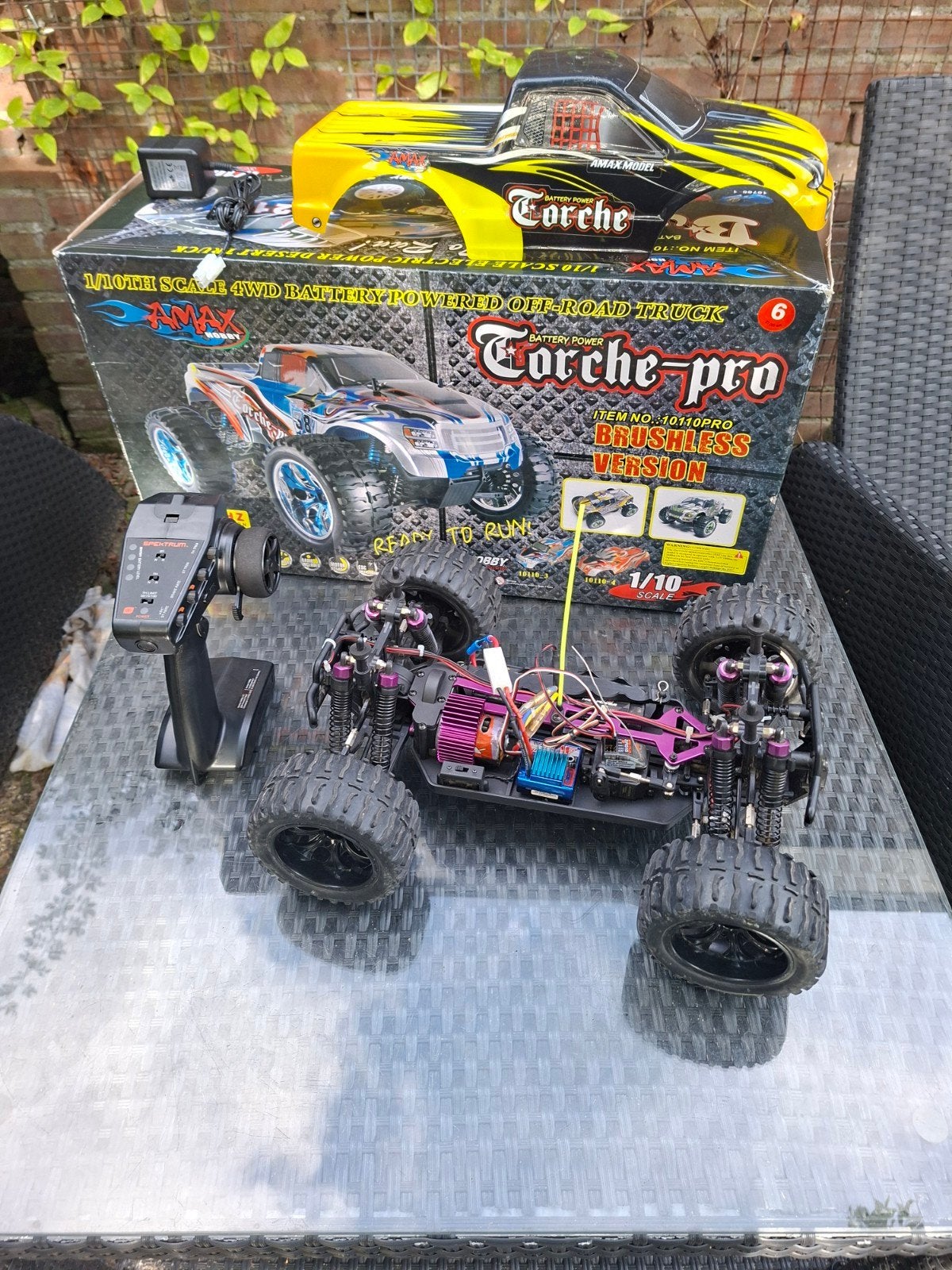 RC Amax Torche Pro RTR met 2 accu's en Spectrum DX3 zender, Gebruikt, Auto offroad, Schaal 1:10, RTR (Ready to Run)