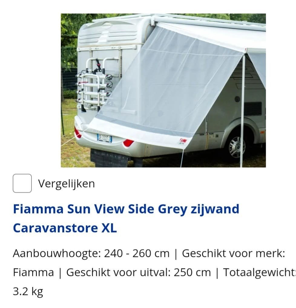 Fiamma Sun View Side Grey zijwand Caravanstore XL, Ophalen, Nieuw