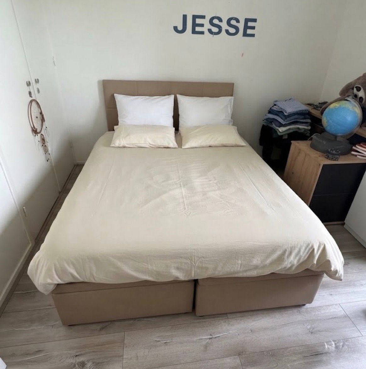 2 persoons bed met opbergruimte, Ophalen, Beige, Tweepersoons, 140 cm