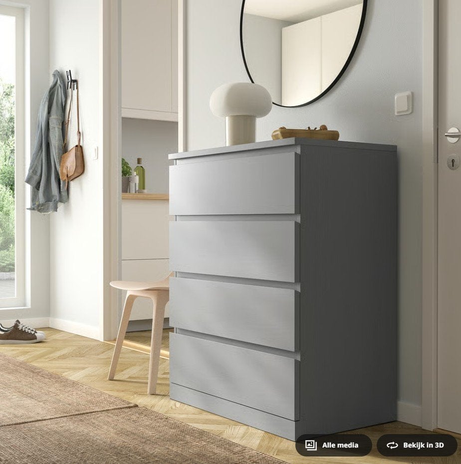 Ikea Malm ladekast 4 lades, grijs, 80x100 <NIEUW in doos>, Huis en Inrichting, Ophalen, 100 tot 150 cm, Nieuw, 50 tot 100 cm