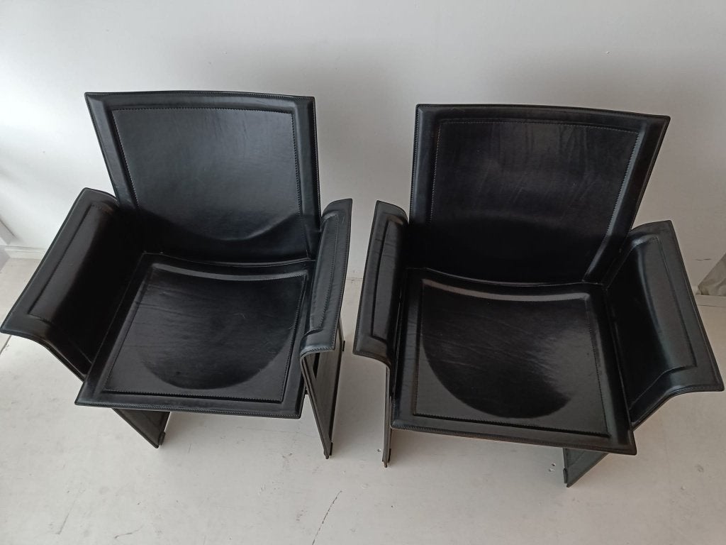 Set van 6 Korium design fauteuils – Matteo Grassi, Ophalen, Gebruikt, Vintage Italiaans design – minimalistisch zadel-leer, Zwart
