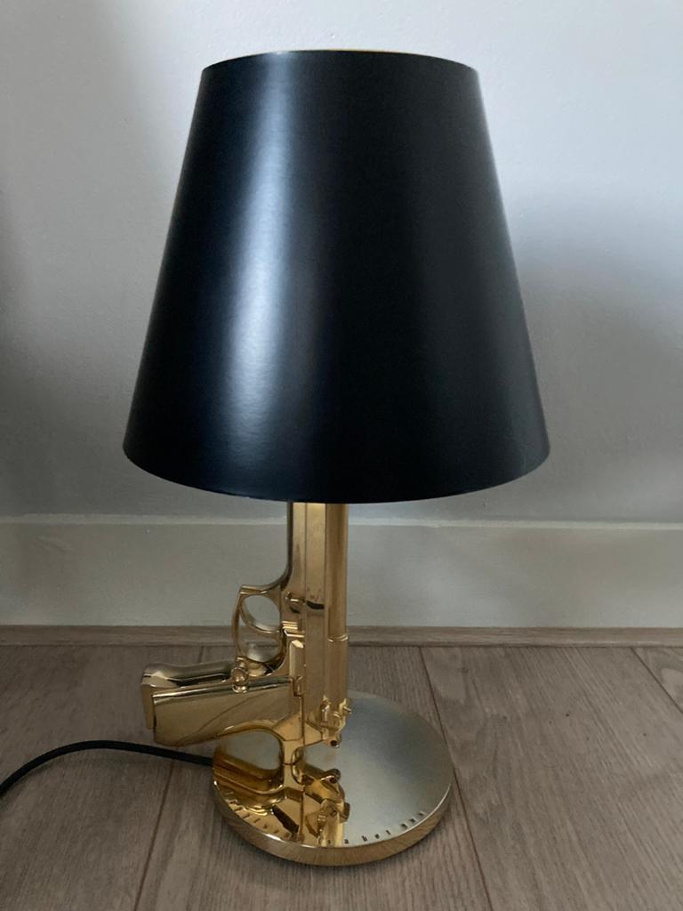 Originele vintage Bedside Gun lamp goud van Flos, Gebruikt, Modern / eclectisch / design, Ophalen of Verzenden, Metaal