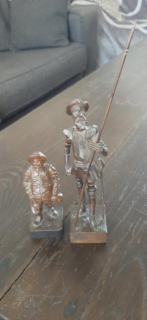 Houten Don Quichot en Sancho Panza beeldjes uit Spanje, Antiek en Kunst, Kunst | Beelden en Houtsnijwerken, Ophalen of Verzenden
