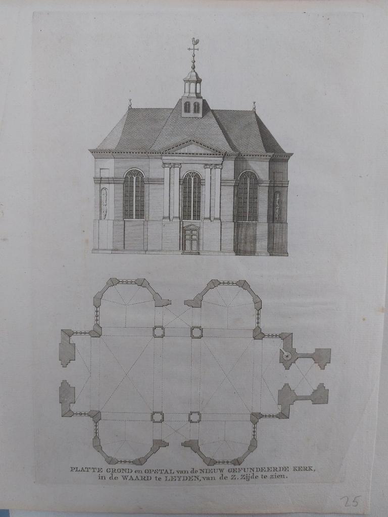 15 / Gefundeerde Kerk in de Waard Leiden - Leyden, Antiek en Kunst, Kunst | Etsen en Gravures, Ophalen of Verzenden