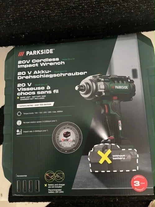 Parkside 20V Accu Slagmoersleutel - Zonder Accu/Lader, 600 watt of meer, Variabele snelheid, Overige typen, Nieuw