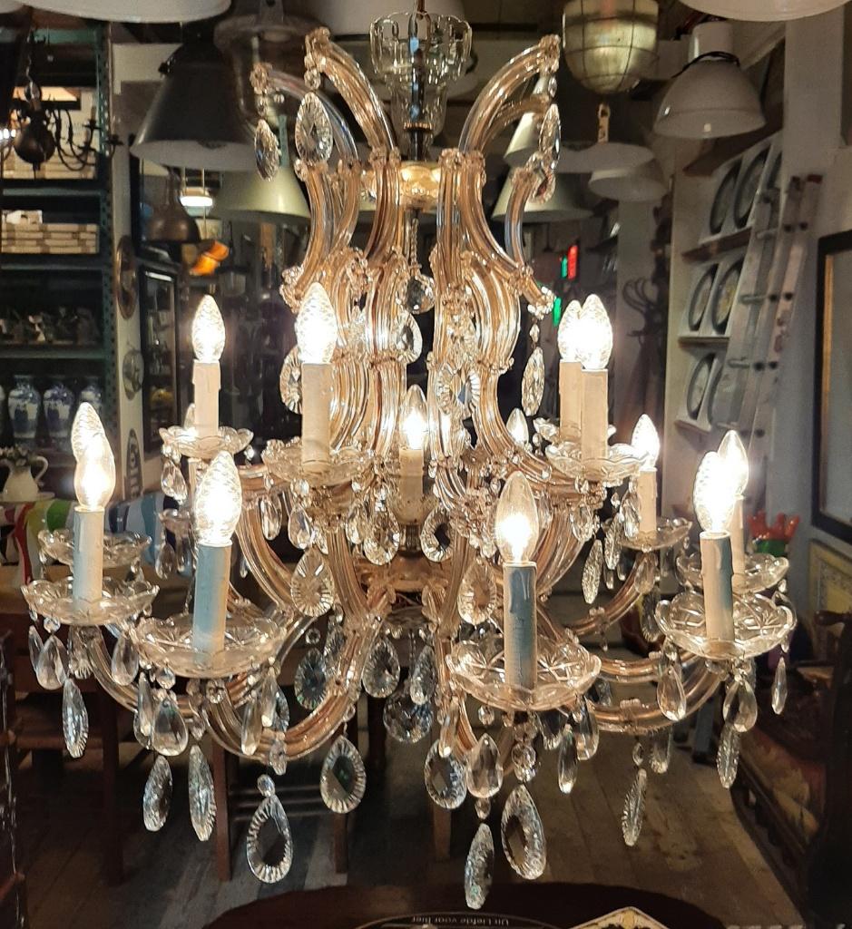 Echte oude kristallen kroonluchter 90 x 80 cm erg mooie lamp, Ophalen