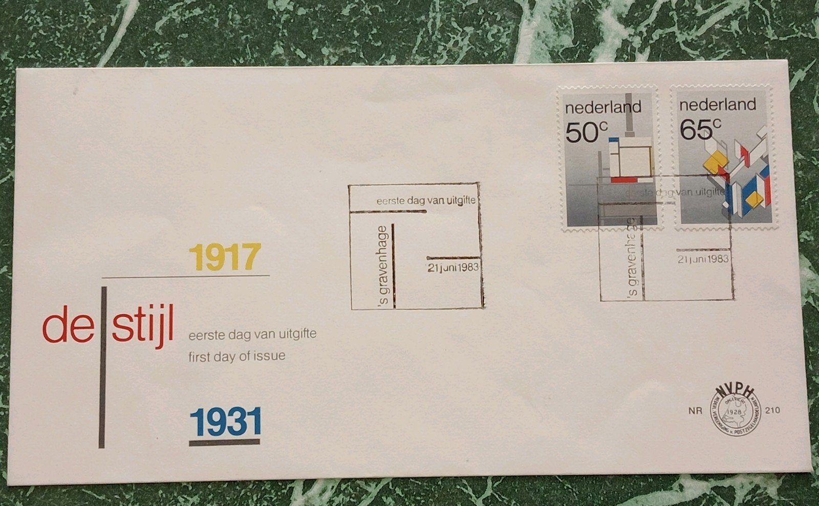 De Stijl Envelop Dag van uitgifte 1983, Antiek en Kunst, Ophalen of Verzenden