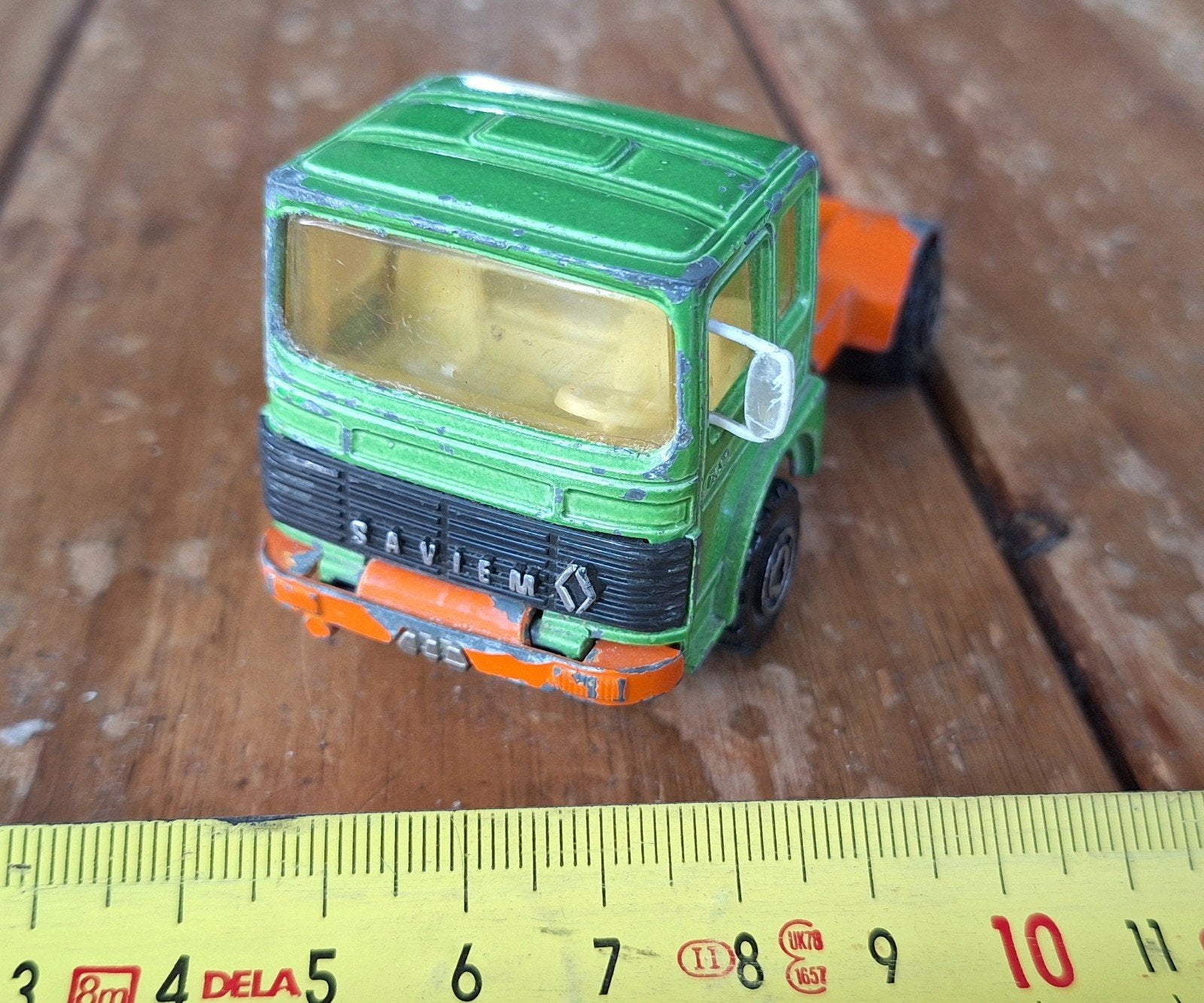 Majorette Renault Saviem Vrachtwagen Groen/Oranje, Hobby en Vrije tijd, Modelauto's | 1:50, Ophalen of Verzenden, Gebruikt, Bus of Vrachtwagen