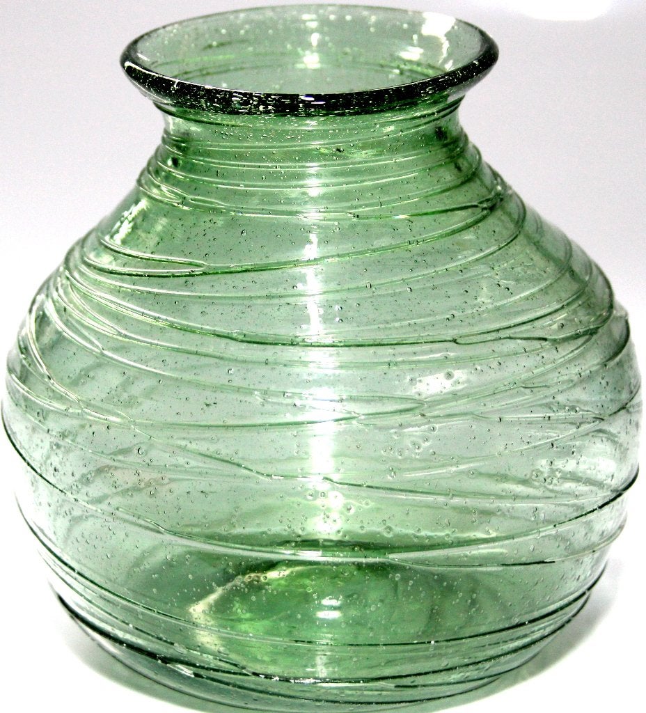 Prachtig Groen Glazen Draad Bolvaas Romeins Model, Ophalen of Verzenden, Met patroon/structuur, Groen, Glas