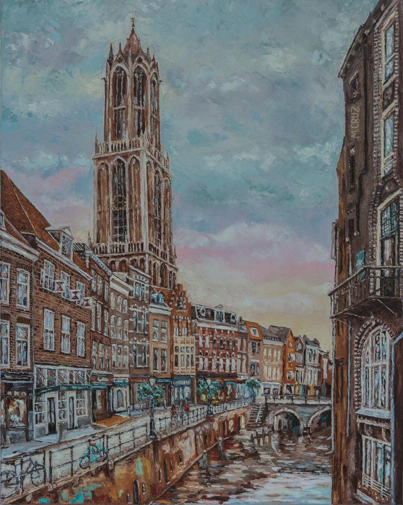 Schilderij in olieverf Utrecht 70x90cm, Antiek en Kunst, Kunst | Schilderijen | Klassiek, Ophalen