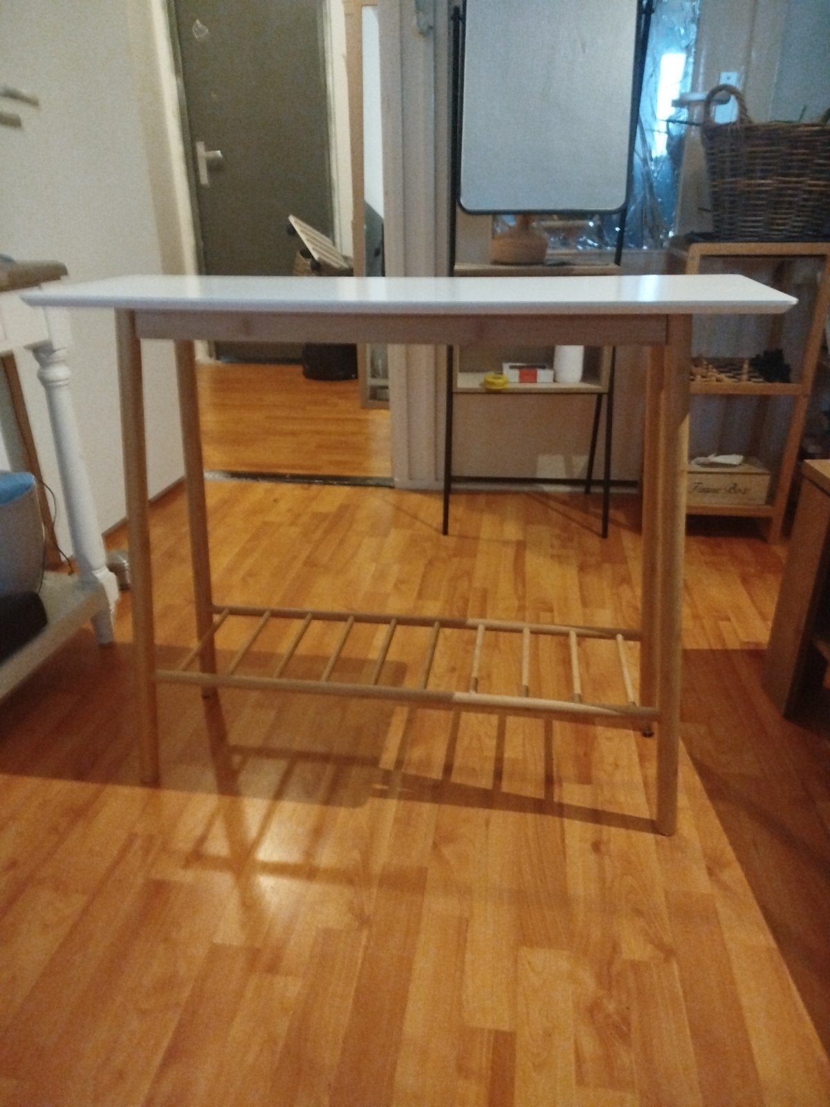 Hoge smalle tafel met opbergrek - 90x30x76 cm, Huis en Inrichting, Ophalen, Rechthoekig, 50 tot 100 cm