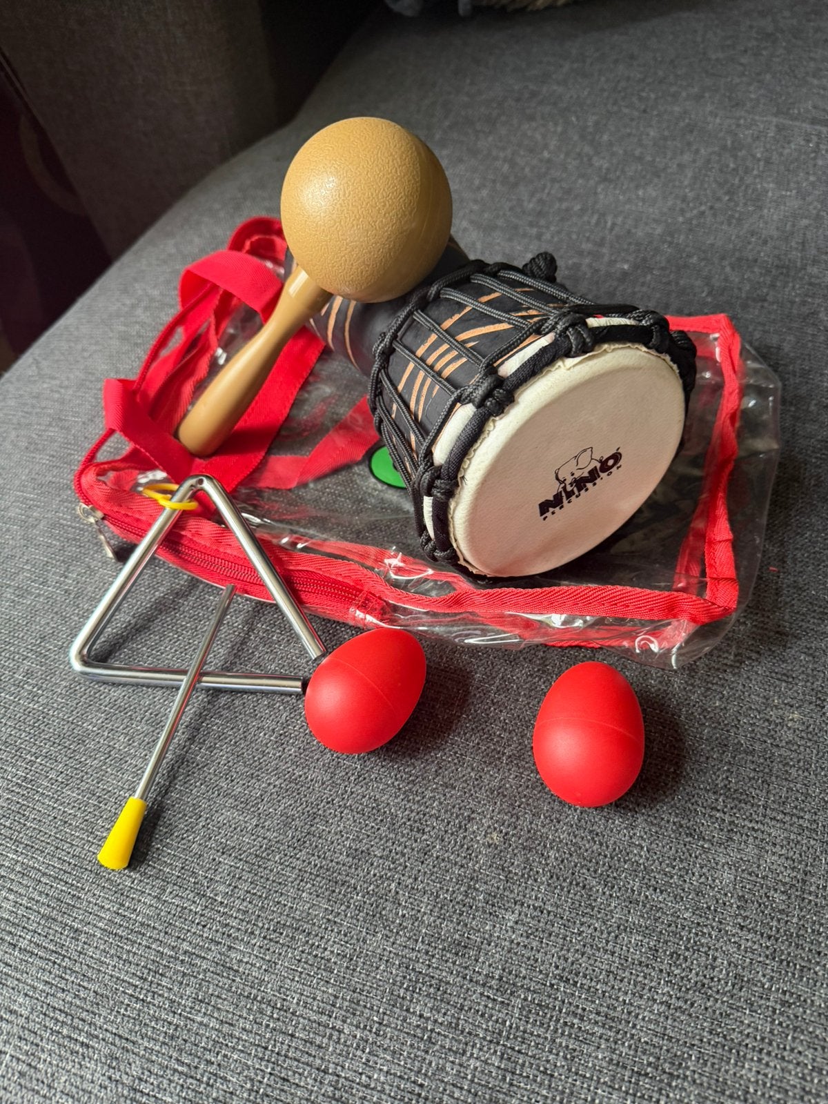 NINO Percussion Set – Djembe + Maracas + Triangle, Muziek en Instrumenten, Percussie, Ophalen of Verzenden, Zo goed als nieuw