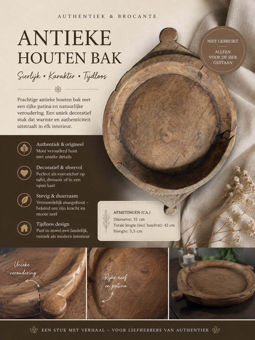 RAW Materials Houten Fruitschaal – Tribal Ø45 cm, Ophalen
