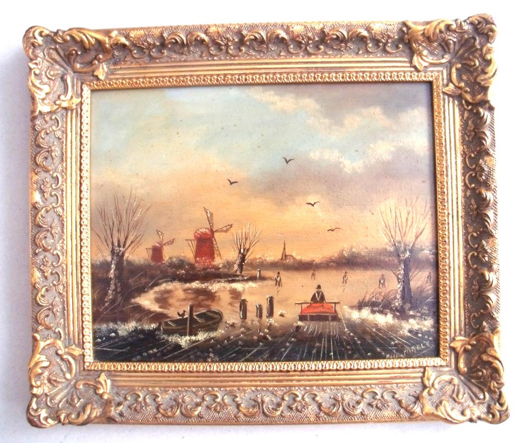 Hollandse School - Chr. Parels - Winterlandschap - olieverf, Verzenden