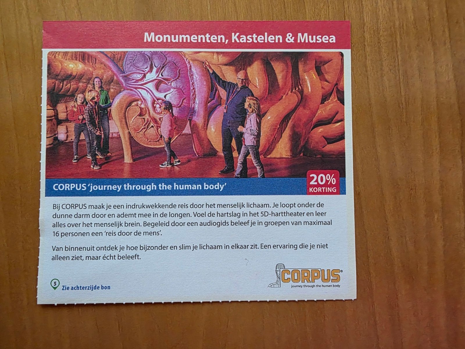 CORPUS reis door de mens 20% korting maximaal 5 personen, Drie personen of meer, Kortingskaart