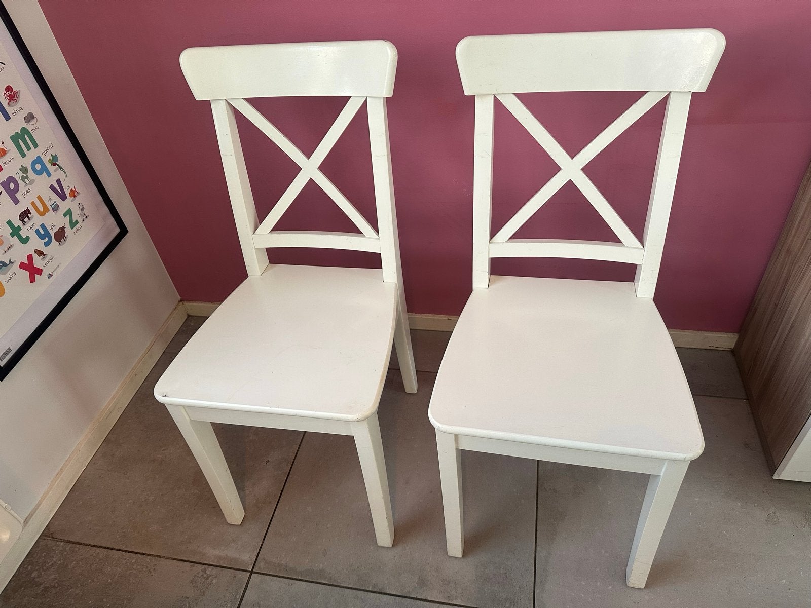Ikea Ingolf: Set van 2 witte houten stoelen, Ophalen, Gebruikt, Twee, Wit