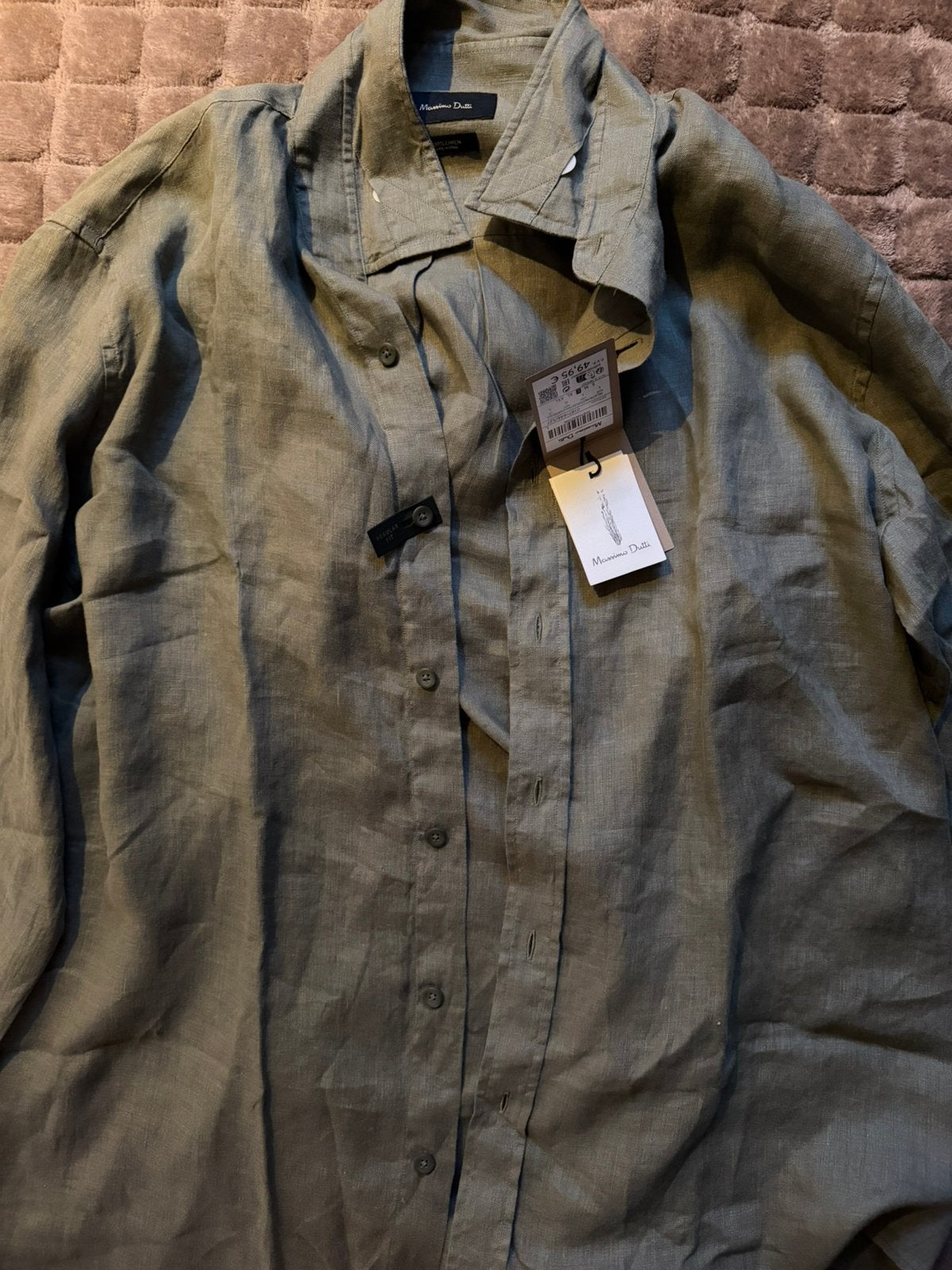 Massimo Dutti Linnen Overhemd - Groen/Khaki, Kleding | Heren, Ophalen of Verzenden, Nieuw, Maat 48/50 (M), Groen