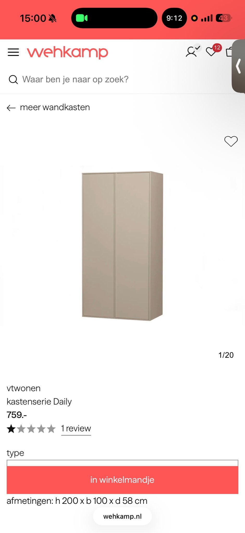 VtWonen Daily Kastenserie - Hang- en Legkast, Ophalen, 200 cm of meer, 50 tot 100 cm, Zo goed als nieuw