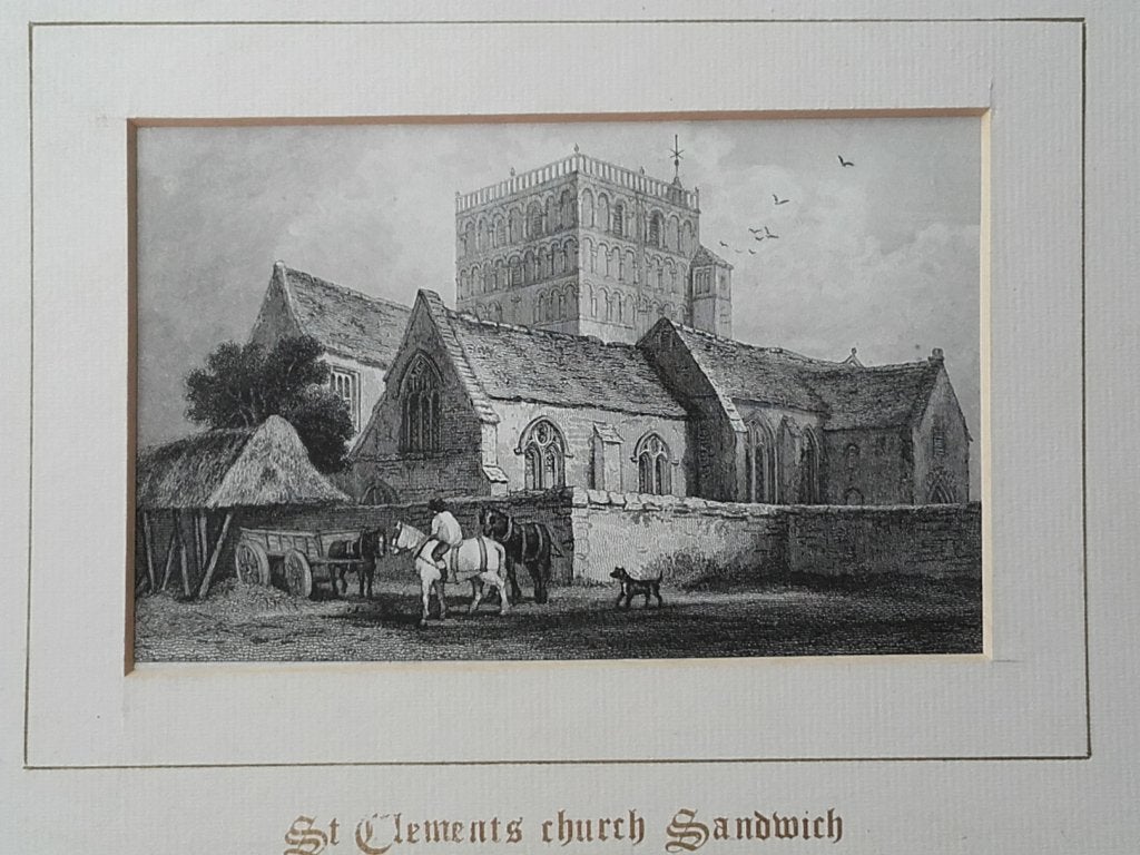 Antieke gravure uit Engeland van Saint Clements church., 1800 - 1899, Ets, Stadsgezicht, Ophalen of Verzenden