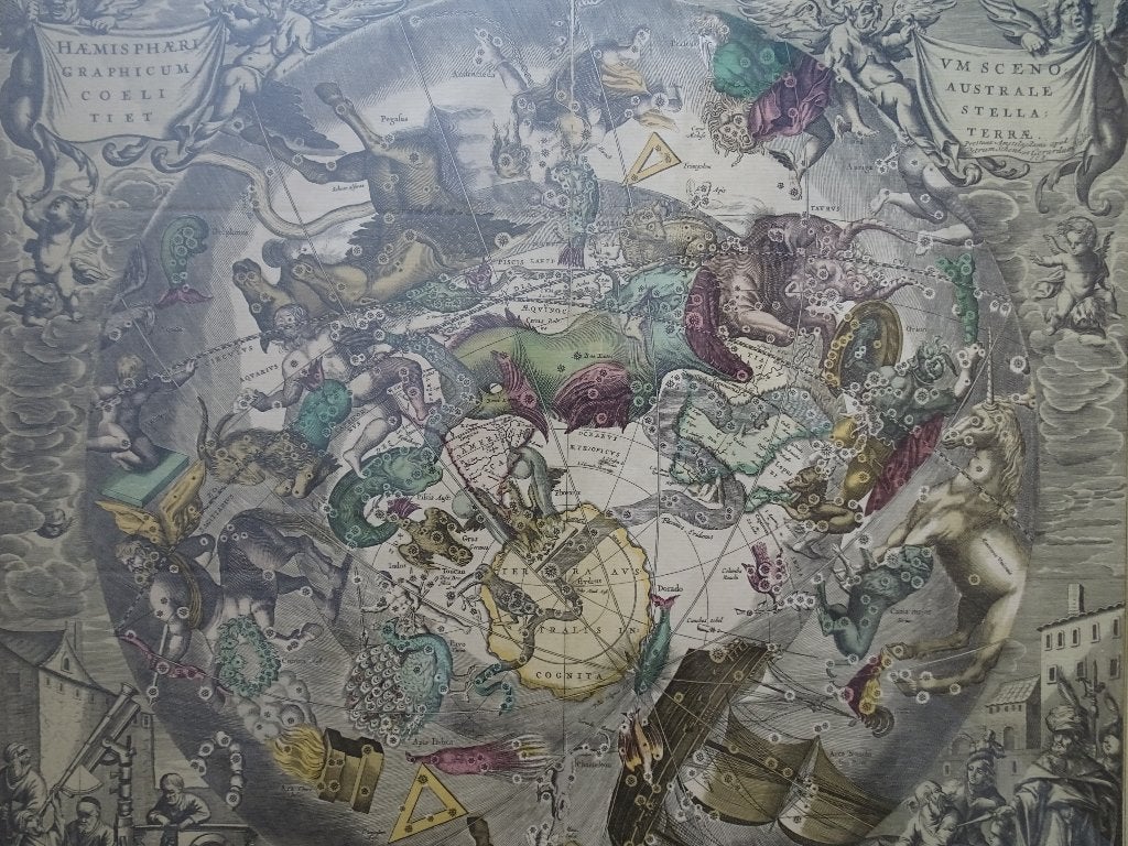 Reproductie Hemisphere Zuidelijk halfrond Cellenius 1702, Gebruikt, Ophalen of Verzenden, Voor 1940, Prent
