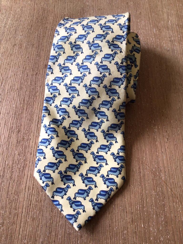 Vrolijke stropdas met tekkels, V&D, 100% zijde., Ophalen of Verzenden, Zo goed als nieuw, Blauw