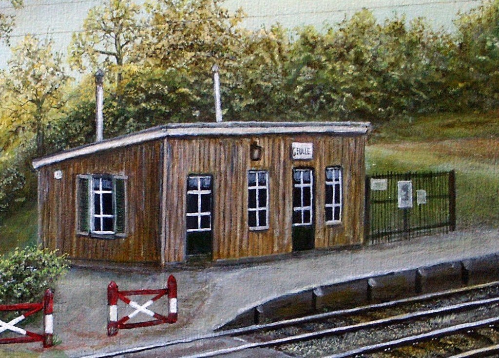 "Station d'n Halt 1914 Geulle (L)" ( Ton Vranken), Doek, Realistisch, Ophalen of Verzenden, Overige onderwerpen