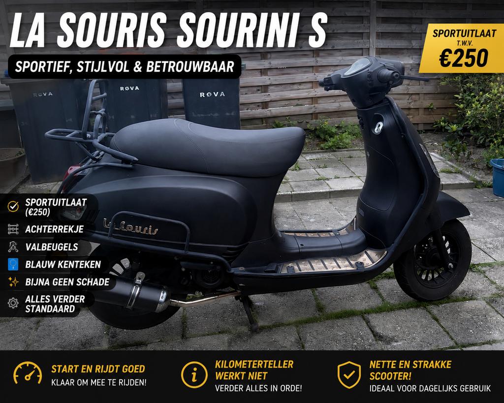Te koop: La Souris Sourini S – nette scooter sportuitlaat, Fietsen en Brommers, Snorfietsen en Snorscooters, Gebruikt, Benzine