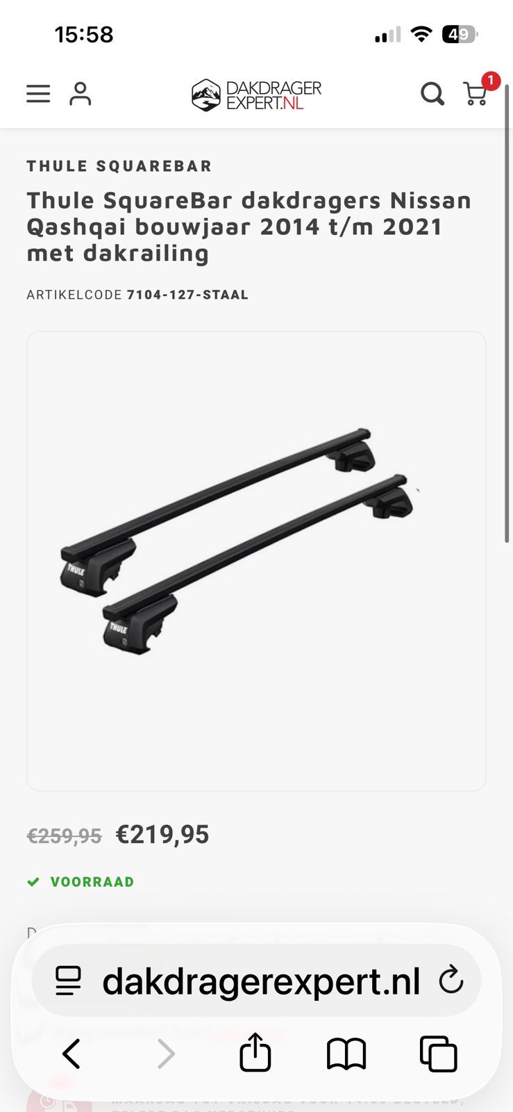 Thule Evo Raised Rail, Ophalen, Gebruikt
