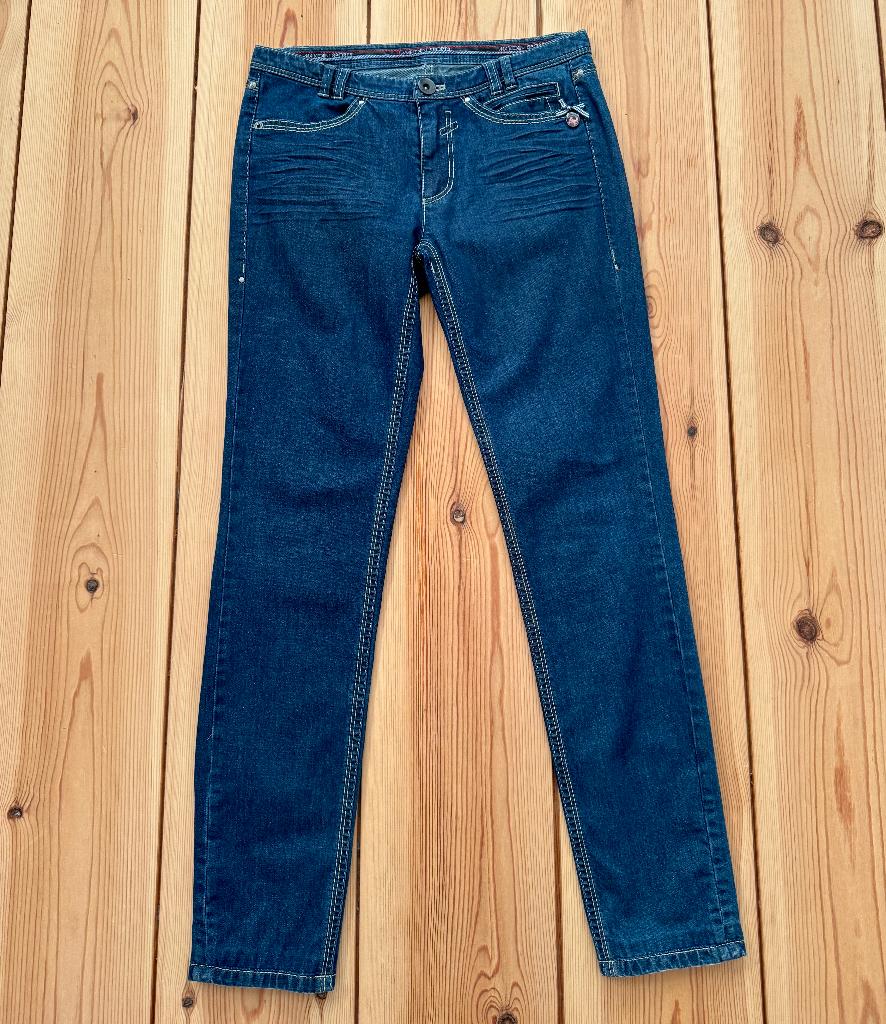 Marc Cain Jeans / broek - Blauw Denim - N1 / 34 XS Small, Blauw, Ophalen of Verzenden, Zo goed als nieuw, W27 (confectie 34) of kleiner