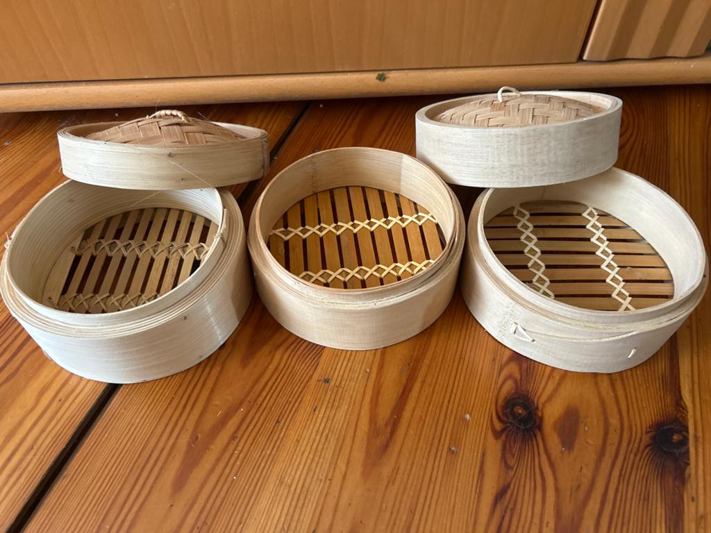 Bamboe stoommandjes set - 2 stuks, Beige, Hout, Ophalen of Verzenden, Overige merken