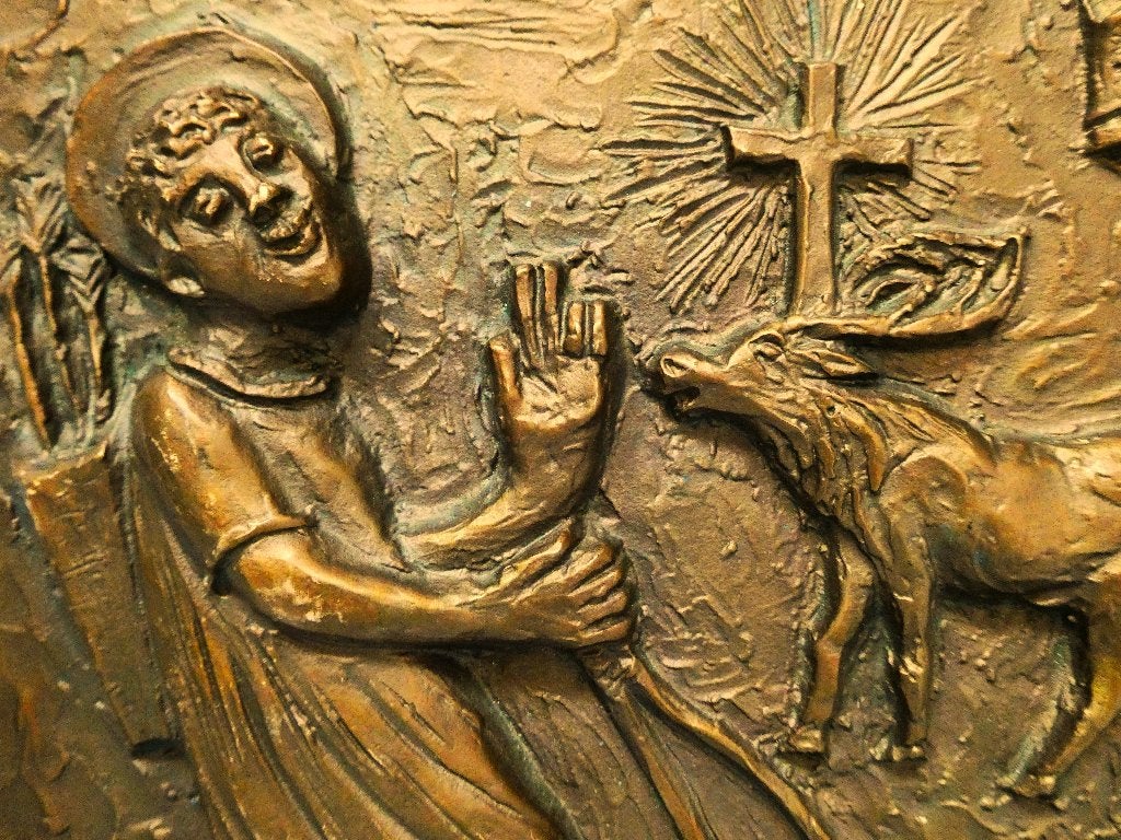 Grote bronzen plaquette van St. Hubertus met hert, Ophalen of Verzenden