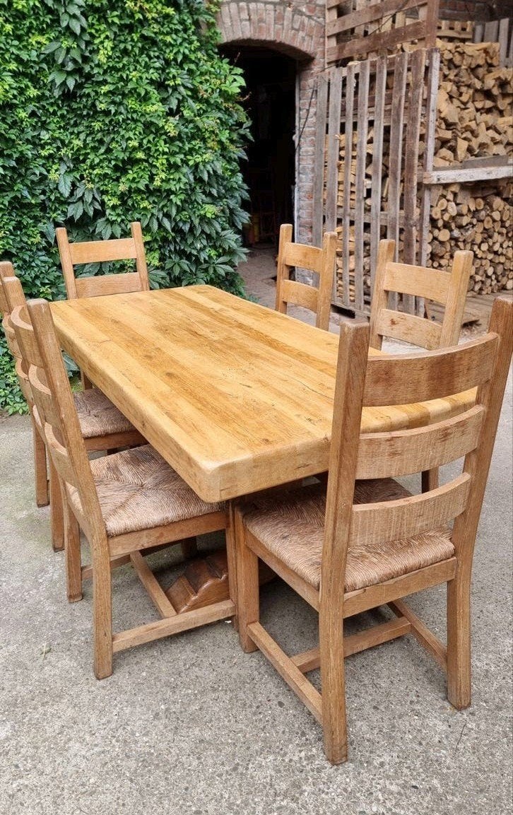 Massief Eiken Eet Tafel – 189 x 86 x 77 cm – 10 cm Dik Blad, Ophalen, Gebruikt, Eikenhout, 50 tot 100 cm