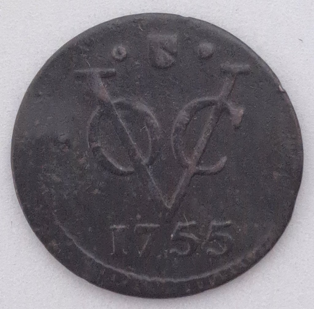 Halve VOC duit 1755 Utrecht., Postzegels en Munten, Verzenden, Vóór koninkrijk, Overige waardes, Losse munt