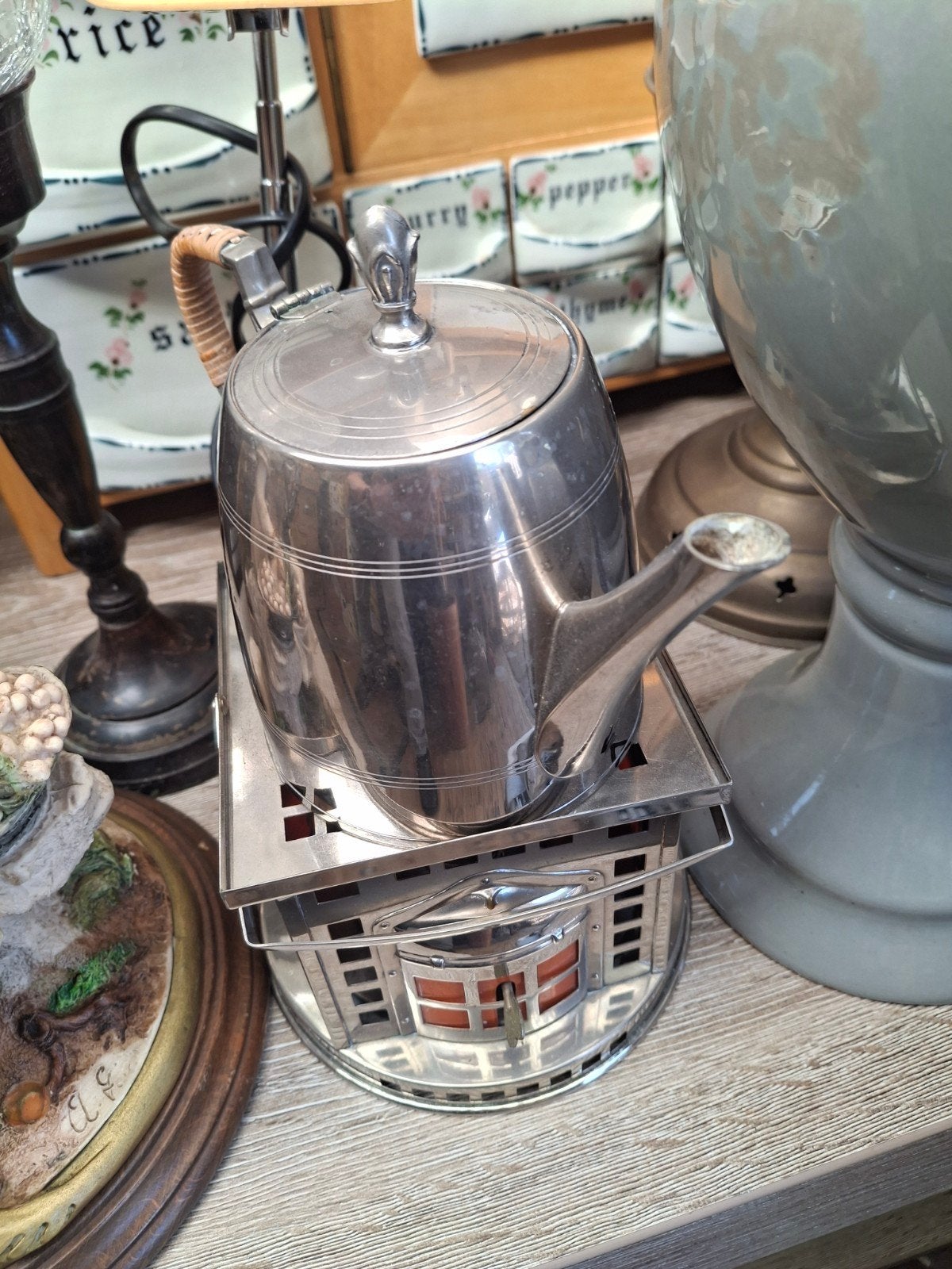 Antieke theepot met theewarmer, Ophalen of Verzenden