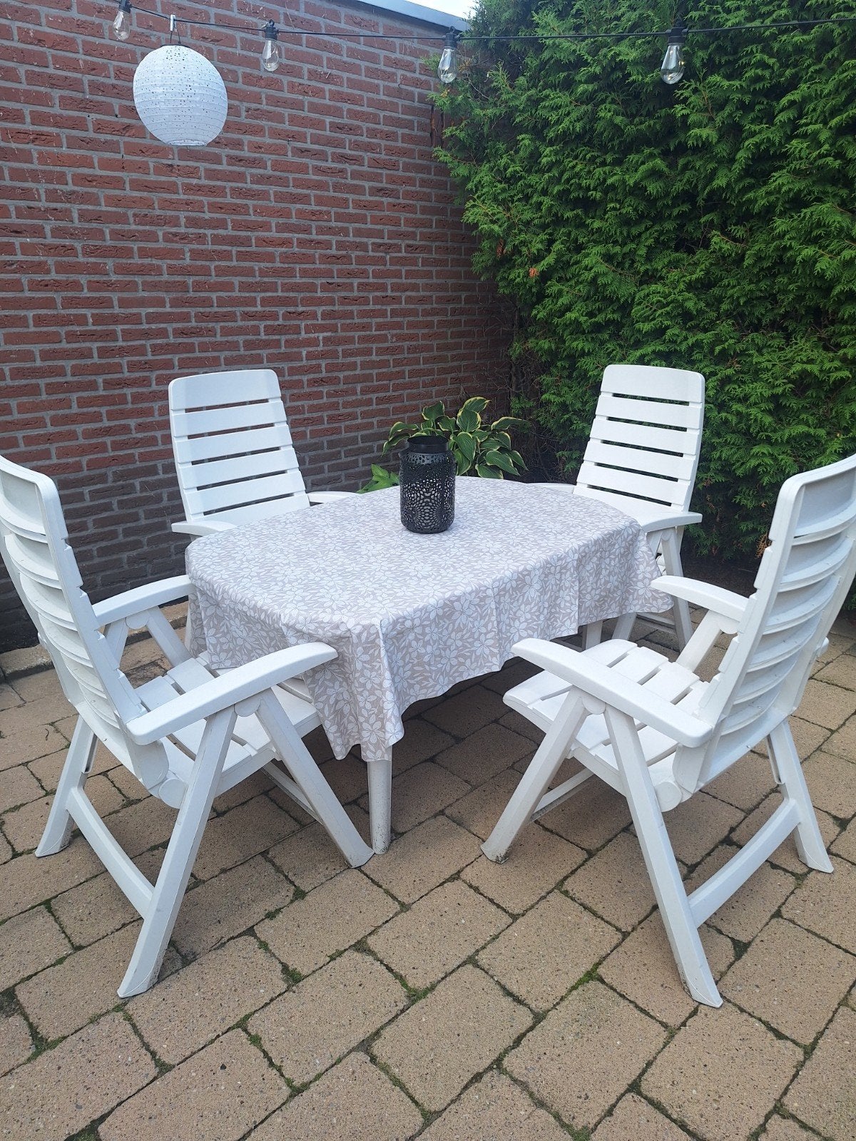 Tuinset Hartman. Tafel en 4 stoelen in goede staat, Tuin en Terras, Tuinsets en Loungesets, Ophalen, 4 zitplaatsen, Kunststof