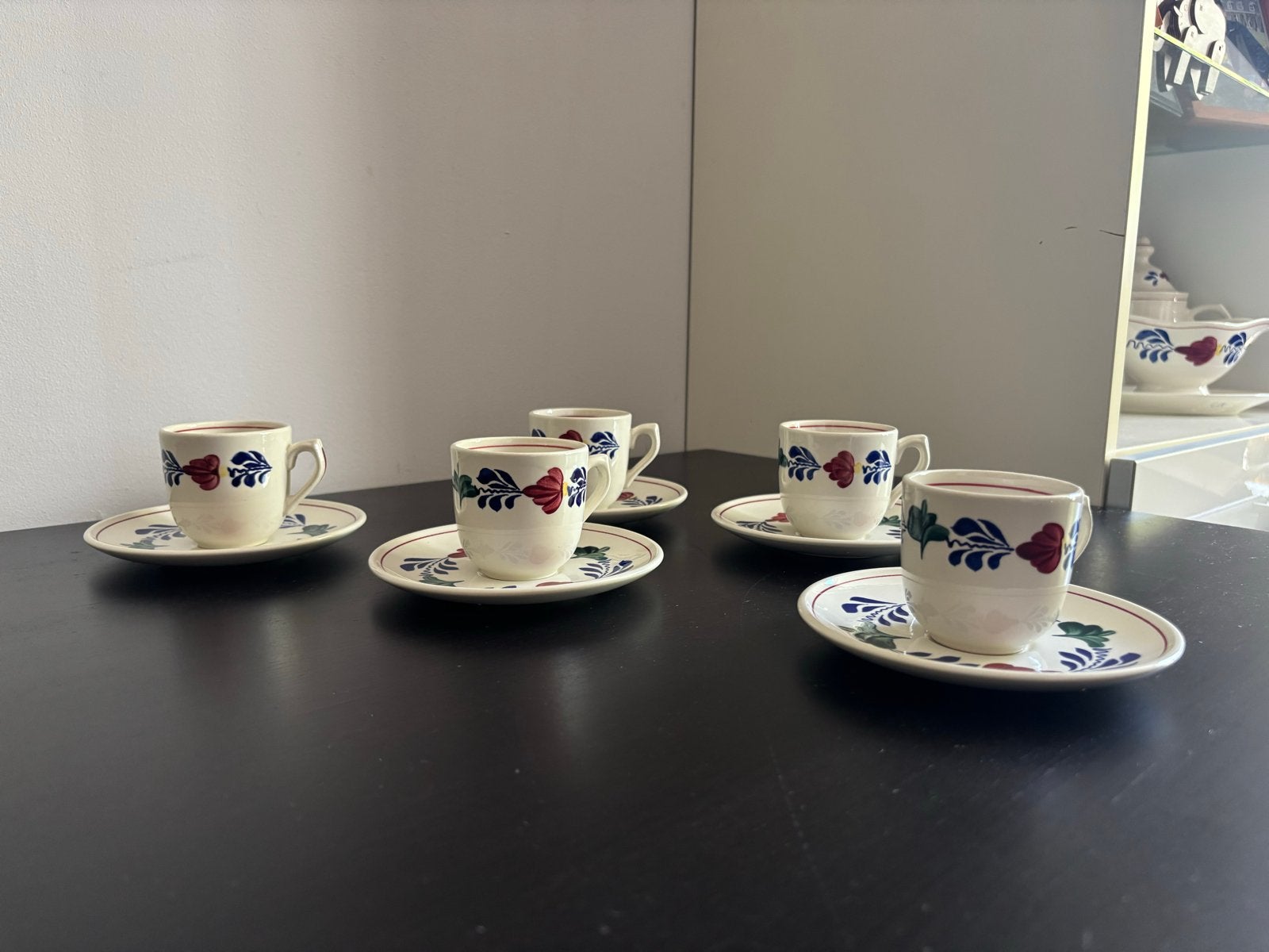 Boerenbont koffiekopjes met schotels (5 stuks), Ophalen of Verzenden