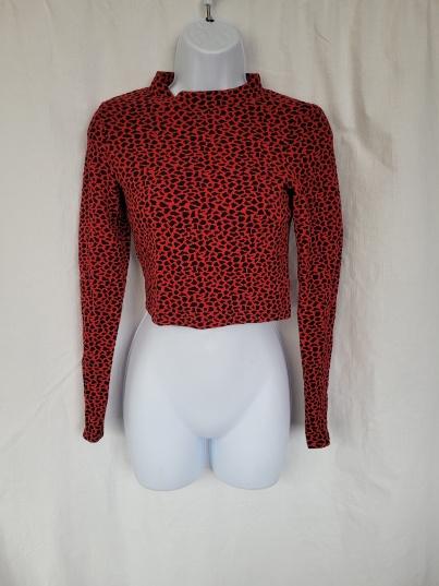 Stoere zwart-rode croptop mt XS merk Monki, ., Zwart, Ophalen of Verzenden, Zo goed als nieuw