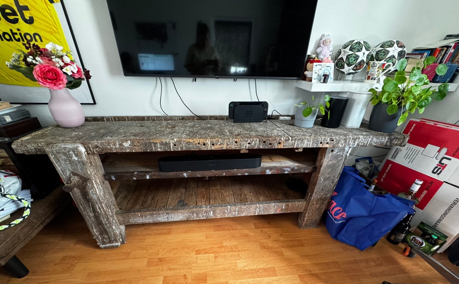 Authentieke oude timmermanswerkbank 220cm | Industrieel, Ophalen, Gebruikt, 200 cm of meer, Minder dan 100 cm
