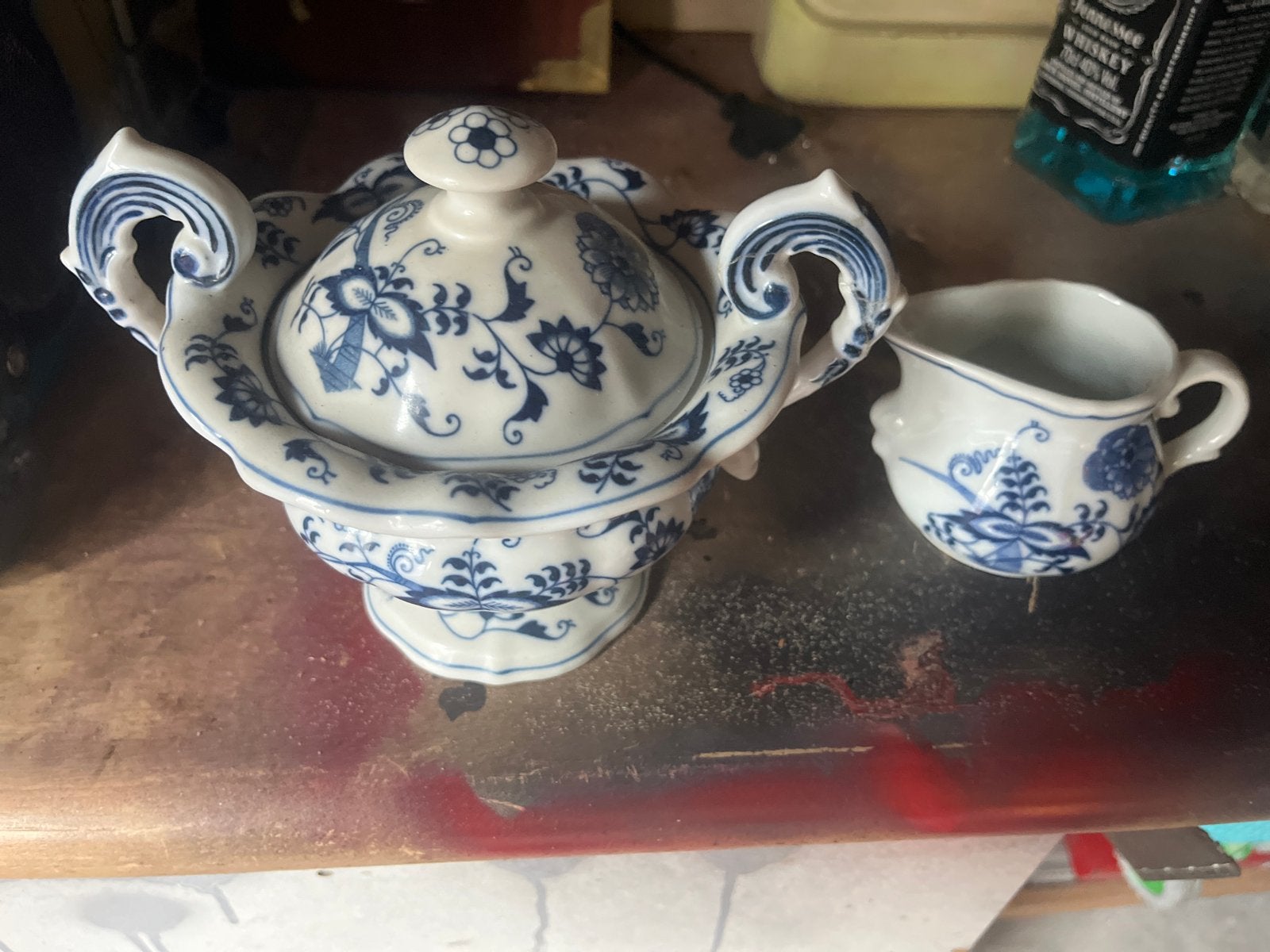 Antieke porseleinen suikerpot en melkkan, Blauw Saks, Ophalen