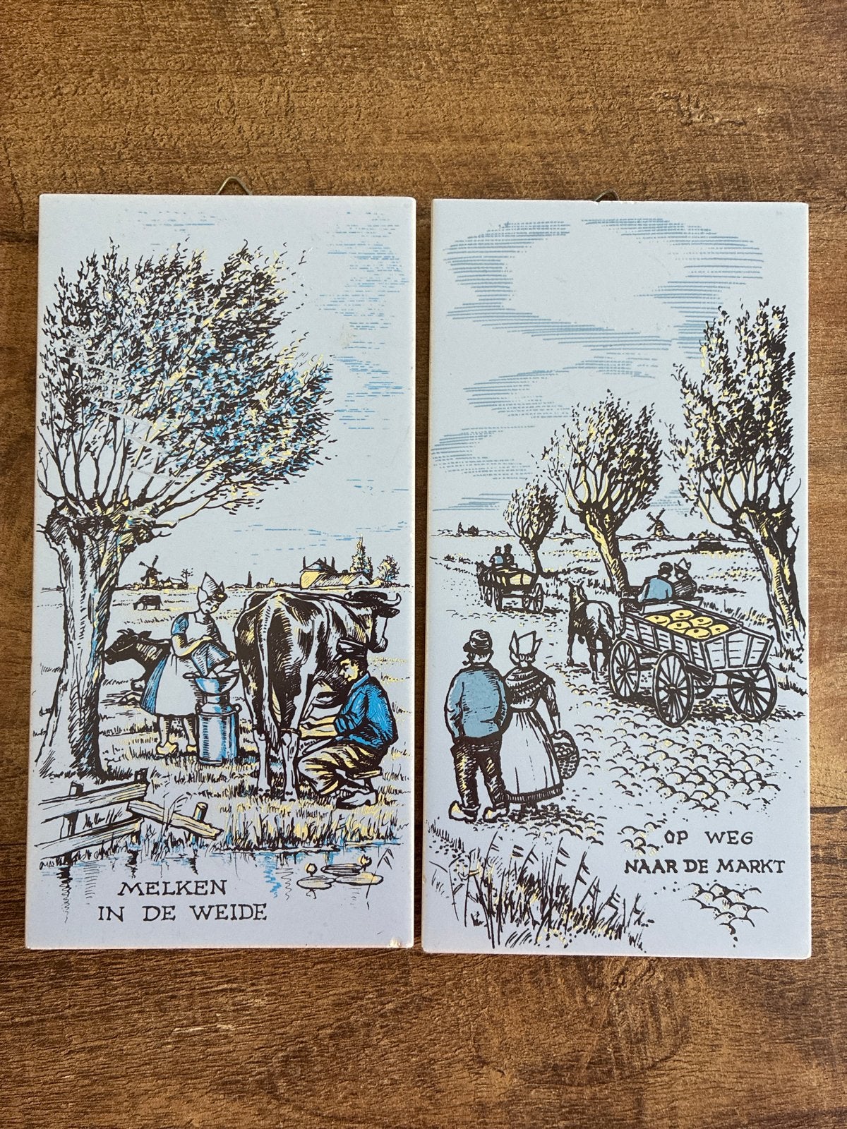 Vintage Hollandse Tegels: Melken & Naar de Markt, Ophalen of Verzenden